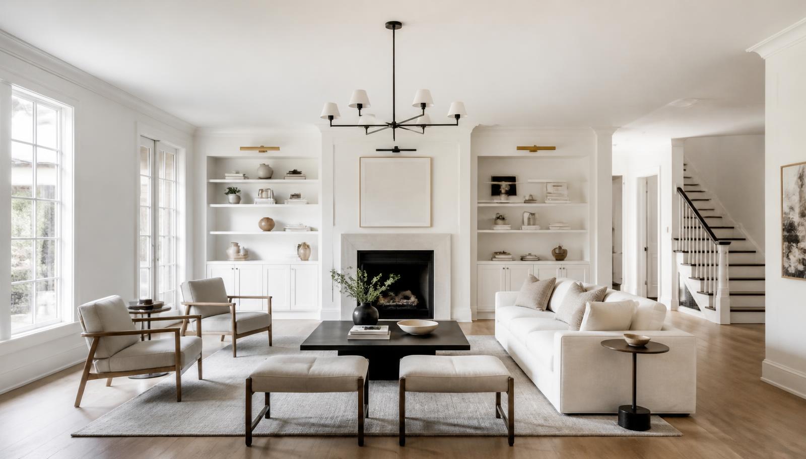 Bright, freshly painted and remodeled living room by Total Improvements